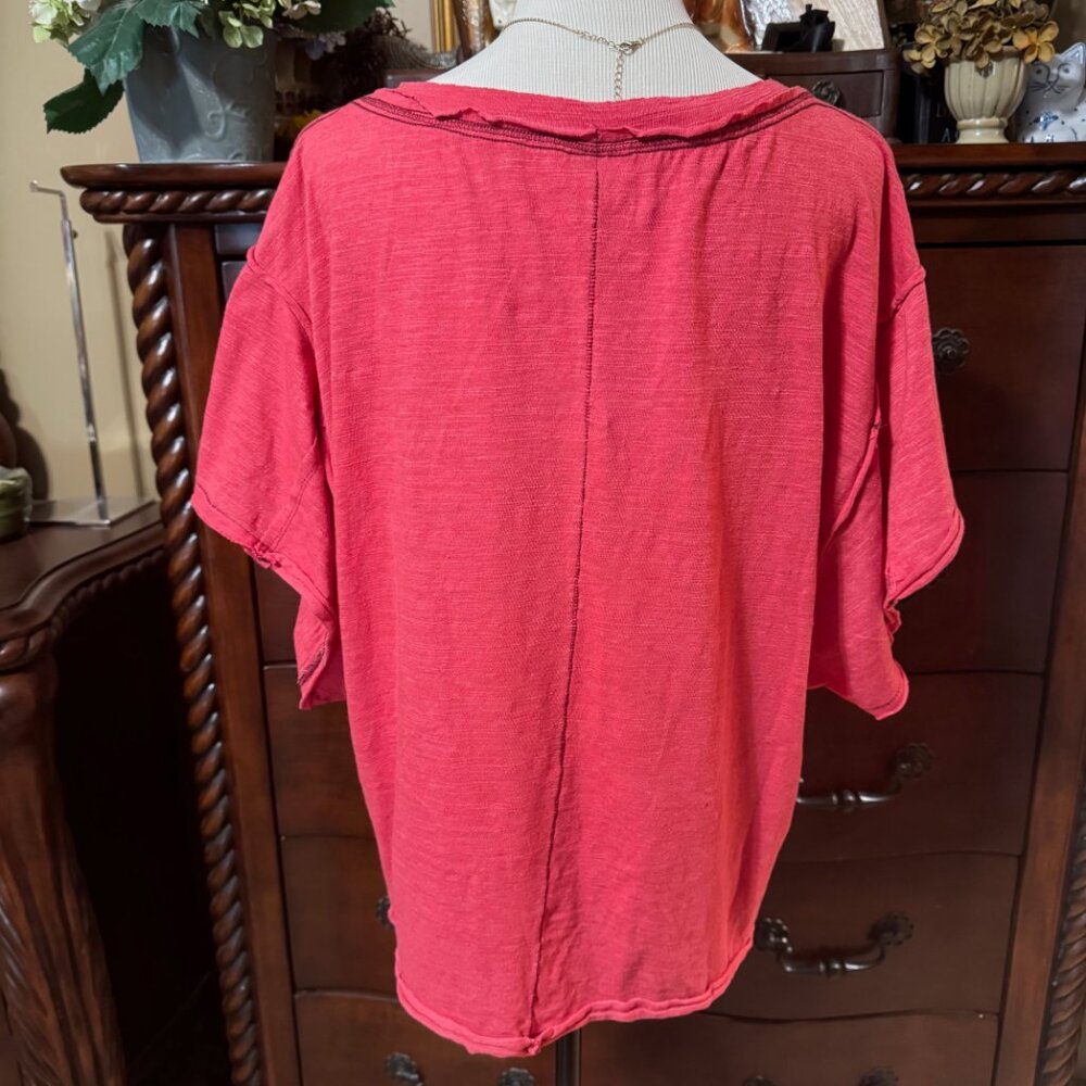 FREE PEOPLE We The Free Red My Boyfriend's Tee Cropped Oversized - Picture 3 of 7